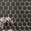Metallic Gray Beveled Hexagon 10.51"x12.13" Glass Mosaic Tile room shot bathroom view  3