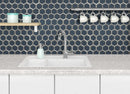 Vague Blue Hexagon 12.13"x10.51" Glass Mesh-Mounted Mosaic Tile room shot kitchen view