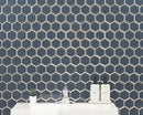 Vague Blue Hexagon 12.13"x10.51" Glass Mesh-Mounted Mosaic Tile room shot bathroom view 2
