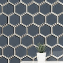 Vague Blue Hexagon 12.13"x10.51" Glass Mesh-Mounted Mosaic Tile room shot bathroom view 4