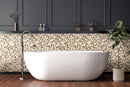 Mix marble pebbles 11.42X11.42 tumbled marble mesh mounted mosaic tile SMOT-PEB-MIXMAR product shot bath tub view