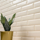 Antique white beveled 12X12 ceramic mesh mounted mosaic wall tile SMOT-PT-AW-2X6B product shot bath view