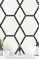 White and Black Hive Pattern 11.73"x11.85" Matte Porcelain Floor and Wall Tile - MSI Collection bathroom sink view 3