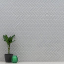 Retro Herringbone Gray 12.75" x 12.88" Porcelain Mesh-Mounted Mosaic Tile Misc-MSI Collection product shot kitchen plant view 2