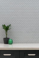 Retro Herringbone Gray 12.75" x 12.88" Porcelain Mesh-Mounted Mosaic Tile Misc-MSI Collection product shot kitchen plant view 4