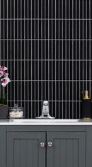 Black Matte 12"x12" Stacked Pattern Matte Porcelain Floor and Wall Tile - MSI Collection bathroom basin view 4