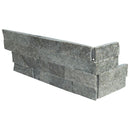 Sage green splitface ledger corner 6X18 natural quartzite wall tile LPNLQSAGGRN618COR product shot multiple tiles close up view