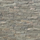 Sage green splitface ledger corner 6X18 natural quartzite wall tile LPNLQSAGGRN618COR product shot multiple tiles top view