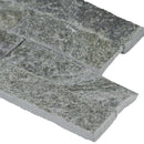 Sage green splitface ledger corner 6X18 natural quartzite wall tile LPNLQSAGGRN618COR product shot profile view