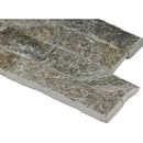 Sage green splitface ledger panel 6X24 natural quartzite wall tile  LPNLQSAGGRN624 product shot profile view