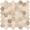 Sandhills hexagon 11.02X12.76 glass mesh mounted mosaic tile SMOT GLS SAND6MM product shot multiple tiles close up view