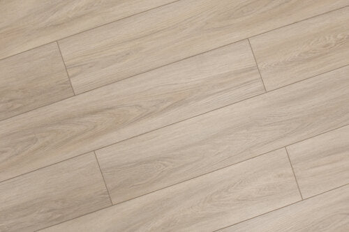 WPC Vinyl Rigid Core 7" Width 60" RL, 9.5mm Thick, 1.5mm IXPE Satin Beige Domaine Floors - Mazzia Collection angle view