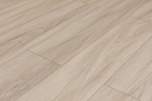 WPC Vinyl Rigid Core 7" Width 60" RL, 9.5mm Thick, 1.5mm IXPE Satin Beige Domaine Floors - Mazzia Collection angle view 3