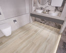 WPC Vinyl Rigid Core 7" Width 60" RL, 9.5mm Thick, 1.5mm IXPE Satin Beige Domaine Floors - Mazzia Collection bathroom view 3