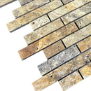 Scabos Travertine Strip Liner on 12" x 12" Mesh Mosaic Tile