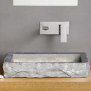 Turkish Limestone Vessel Sink Hand Chiseled Exterior Honed Gray Natural Stone Rectangular Bathroom Vanity