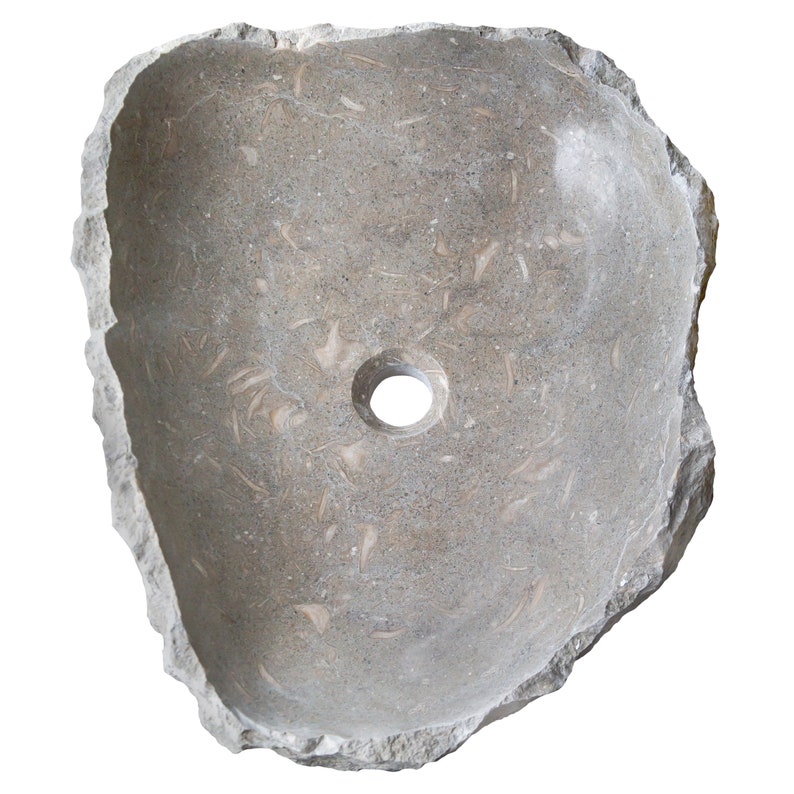 Seagrass Fossil Limestone Rustic Above Vanity Bathroom Vessel Sink Polished Interior Rustic Exterior top view