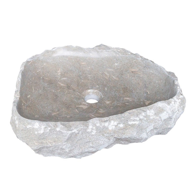 Seagrass Fossil Limestone Rustic Above Vanity Bathroom Vessel Sink Polished Interior Rustic Exterior angle view