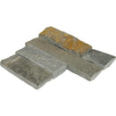 Sedona grey splitface ledger corner 6X6 natural quartzite wall tile LPNLQSEDGRY66COR product shot multiple tiles angle view