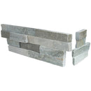 Sierra blue splitface mini ledger corner 6X18 natural quartzite wall tile LPNLQSIEBLU618COR product shot multiple tiles angle view