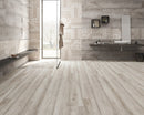 SPC Vinyl Rigid Core 7" Width 60" RL, 6mm Thick, 1.5mm IXPE Scrolled Henna Silva Floors - Mazzia Collection Product shoot Wash room view