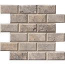 Silver 12X12 honed travertine mesh mounted mosaic wall tile SMOT-SILTRA-2x4HB product shot multiple tiles close up view
