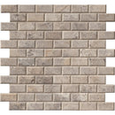 Silver 12X12 honed travertine mesh mounted mosaic wall tile SMOT-SILTRA-2x4HB product shot multiple tiles top view
