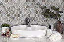 Silver Emperador Marble Hexagon 2 Polished Mosaic Floor Wall Tile 15260616 roomscene white grouted bathroom wall