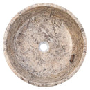 Grey Travertine Stone Round Vessel Bathroom Sink - Handcrafted