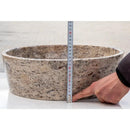 Grey Travertine Stone Round Vessel Bathroom Sink - Handcrafted