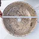 Grey Travertine Stone Round Vessel Bathroom Sink - Handcrafted