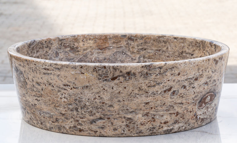 Silver Latte Travertine Natural Stone Above Vanity Bathroom Sink Polished (D)16" (H)5" side view