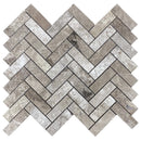 Silver Shadow Marble 1"x3" Herringbone on 12" x 12" Mesh Mosaic Tile