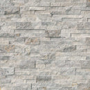 Silver splitface ledger corner 6X18 natural travertine wall tile LPNLTSIL618COR product shot multiple tiles top view