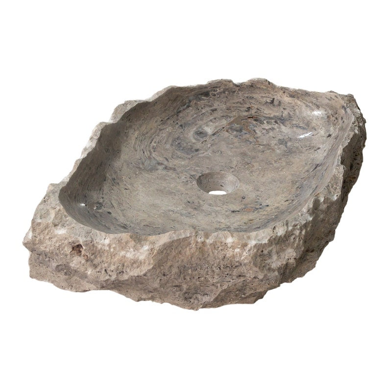 Silver Travertine Rustic Natural Stone Above Vanity Random Shape Sink product shot 