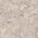 Sliced pebble ash 12X12 tumbled marble mesh mounted mosaic tile SMOT-PEB-ASH product shot multiple tiles angle view