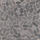 Sliced pebble coal 11.81X11.81 tumbled marble mesh mounted mosaic tile SMOT-PEB-COAL product shot multiple tiles close up view