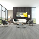SPC Vinyl Rigid Core 9" Width 60" RL, 7mm Thick, 1.5mm IXPE Smoked Pewter Omnia Floors - Mazzia Collection Product shoot Living Room view