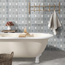Soho stax 11.25X13 glass stone mesh mounted mosaic tile SMOT-SGLS-SOHSTA8MM product shot bath view