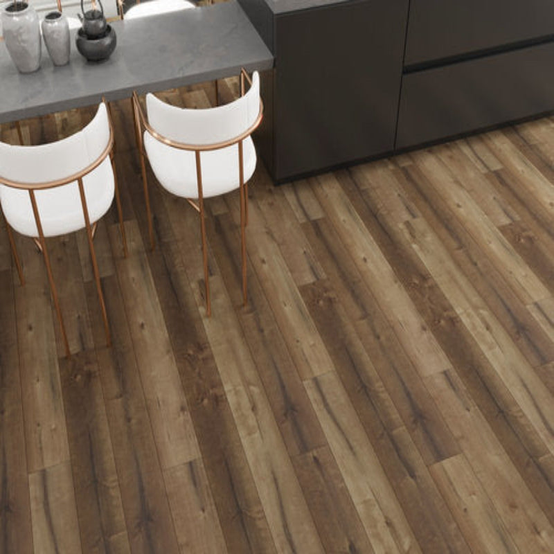 WPC Vinyl Rigid Core 7" Width 48" RL 8.5mm Thick, 1.5mm IXPE, Spanish Taupe, Bermuda Floors - Mazzia Collection living room view