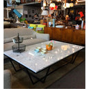 Polished Marble Rectangular Coffee Table with Black Metal Legs
