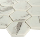 Statuario celano hexagon 11.02X12.75 glass mesh mounted mosaic tile SMOT GLS STACEL6MM product shot profile view