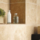 Ivory 12"x12" Antiqued Travertine Tile bath walls view 2
