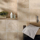 Ivory 12"x12" Antiqued Travertine Tile bath walls view 3