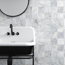 Cararra Honed 5 1/2"x5 1/2" Marble Tile room shot bathroom view 2