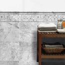 Cararra Honed 12"x12" Marble 1"x1"Mosaic Tile product shot bathroom table view