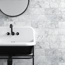 Cararra Honed 6"x12" Marble Tile room shot bathroom view 2