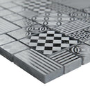 Tetris nero encaustic 11.81X11.81 honed marble mesh mounted mosaic tile SMOT-TETNERO-10MM product shot profile view