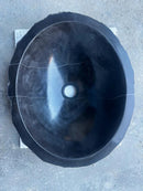 Toros Black Rustic Marble Above Vanity Bathroom Oval Sink (L)17" (W)14" (H)6" top view