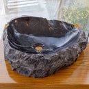 Toros Black Natural Stone Marble Rustic Above Vanity Bathroom Sink Polished Interior Hand Chiseled Exterior angle view